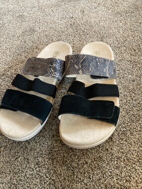 Spenco Sandals Slide Orthotic Leather Black Snake Tessa Mules Women’s Sz 8 NWOT